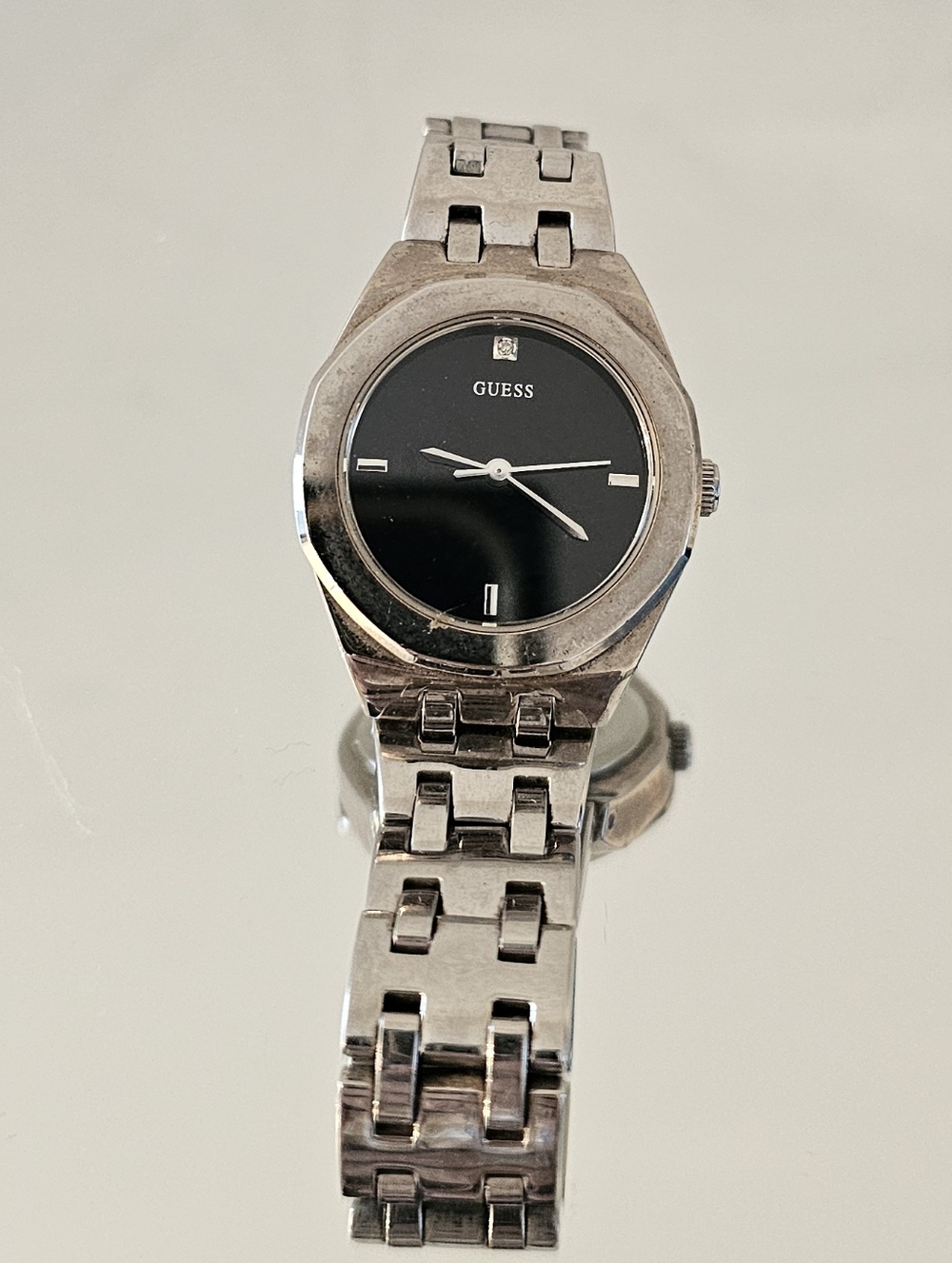 Guess Women’s Silver Watch with Black Dial